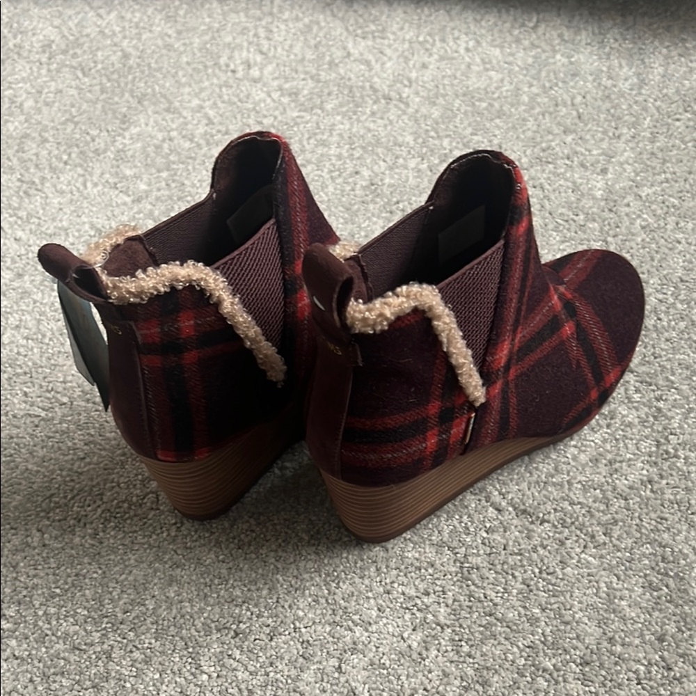 Plaid Ankle Boots with Faux Fur Trim